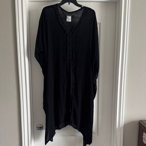 INC International Concepts Black Sheer Lace-Trim Kimono